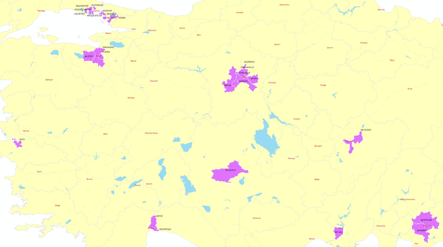 En Kalabalık İlçeler Haritası